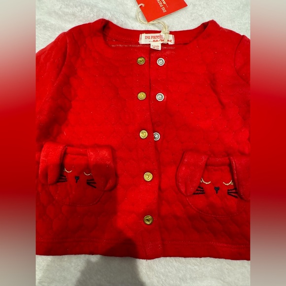 NEW NWT Du Pareil Baby Girls Red Bunny Ears Pocket Knit Sweater Vest Size 6M - Picture 3 of 8